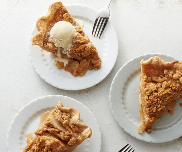 3 slices of apple pie on plates