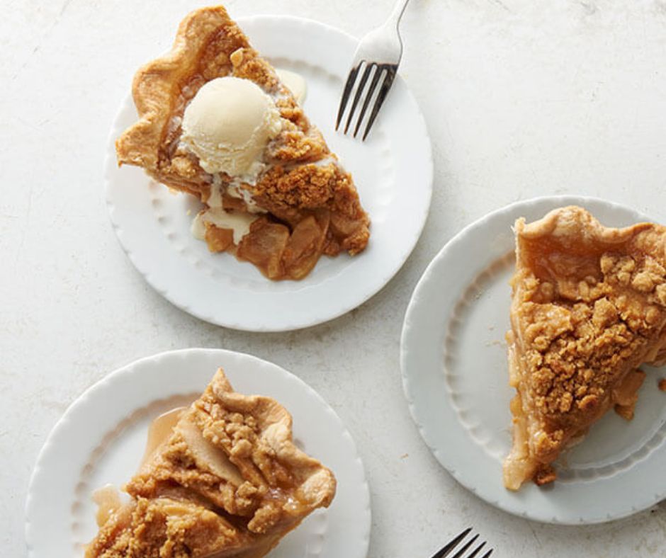 3 slices of apple pie on plates