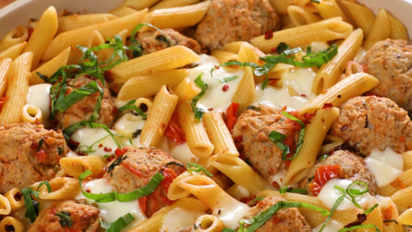 Caprese Turkey Meatball Pasta Skillet Recipe