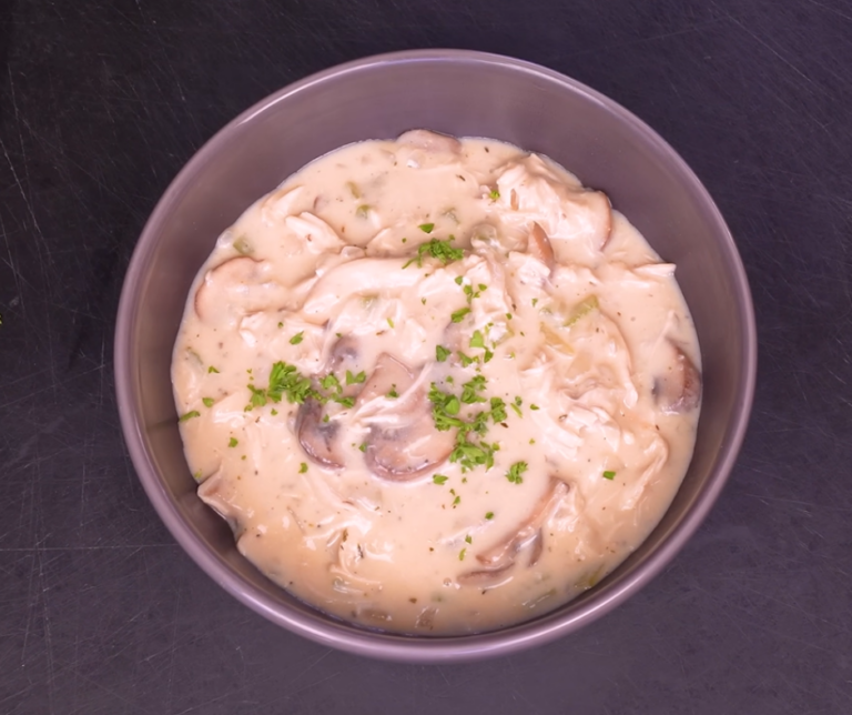 Mushroom chicken soup in a bowl