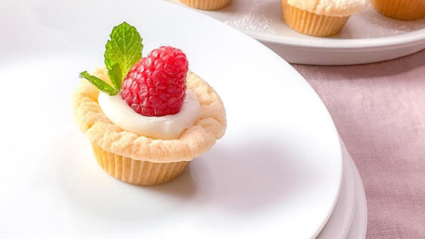 Raspberry Cheesecake Bite on a plate
