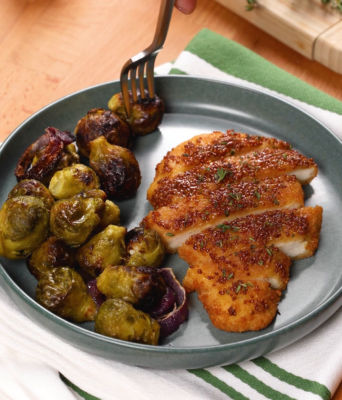 Sheet-Pan Hot Honey Mustard Chicken with Brussels Sprouts recipe