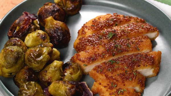 Sheet-Pan Hot Honey Mustard Chicken with Brussels Sprouts recipe