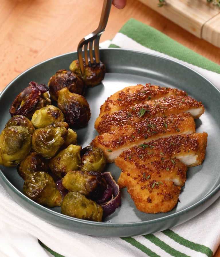 Sheet-Pan Hot Honey Mustard Chicken with Brussels Sprouts recipe
